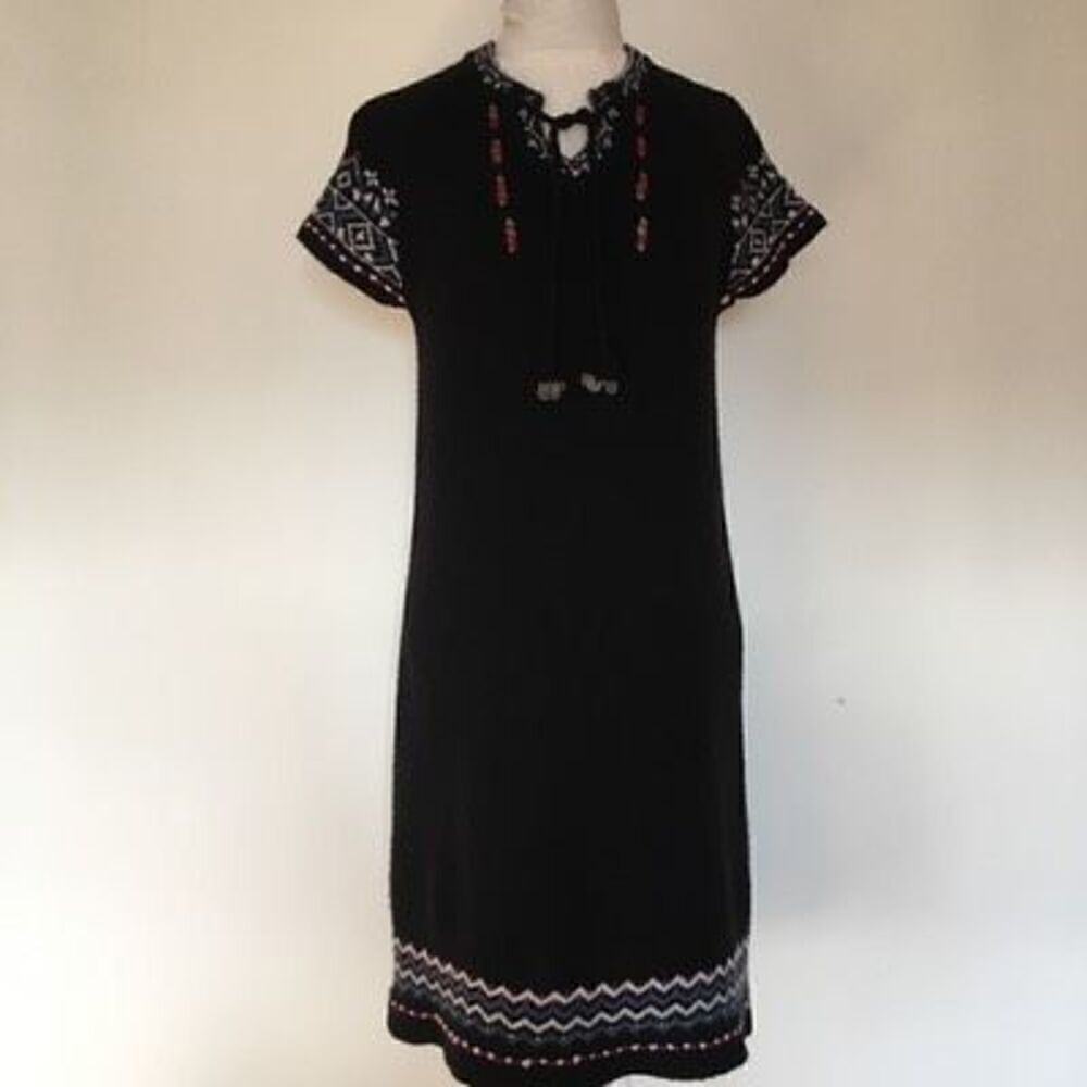 Sundance Womens Lapland Nordic Fair Isle Lambswool Sweater Dress Sz S